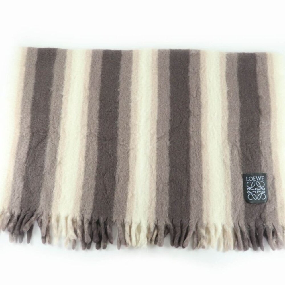 Loewe Mohair Wool Anagram Large Blanket With Fringe Brown Throw